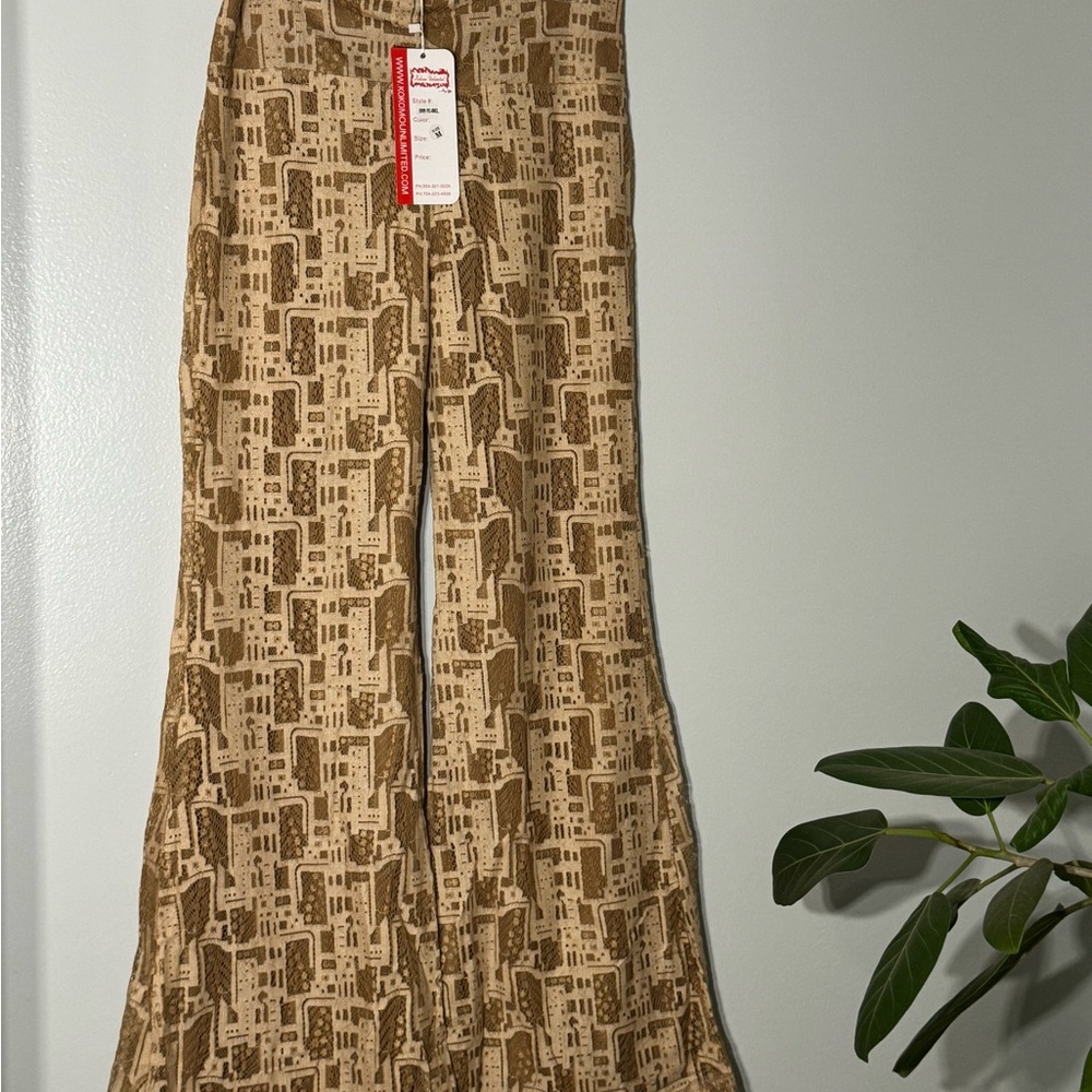 Brown Patterned Wide-Leg Pants - Picture 2 of 8